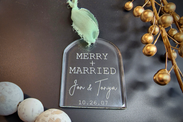 Merry + Married Crystal Ornament